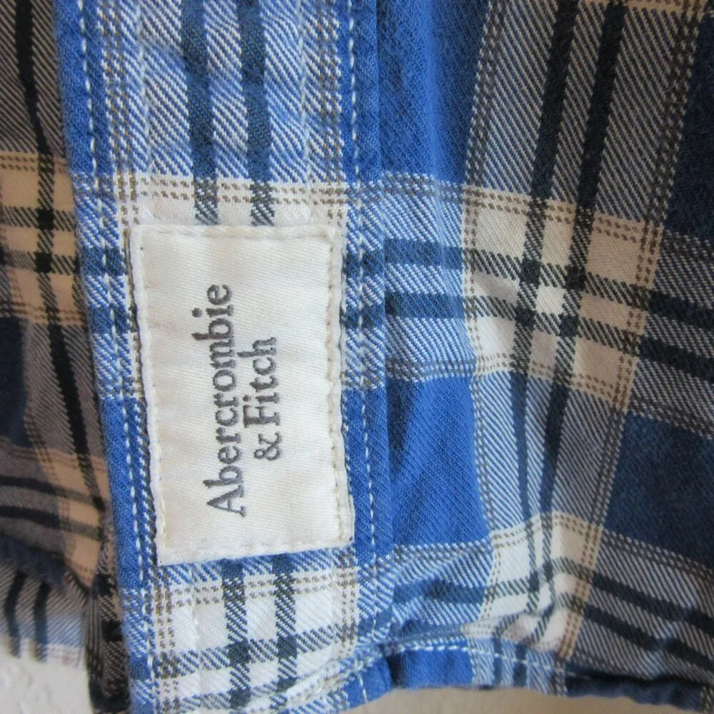 Abercrombie & Fitch Muscle Blue Plaid Flannel M Button Casual Shirt - Picture 2 of 4